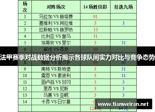 法甲赛季对战数据分析揭示各球队间实力对比与竞争态势