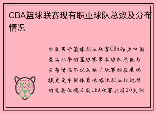 CBA篮球联赛现有职业球队总数及分布情况